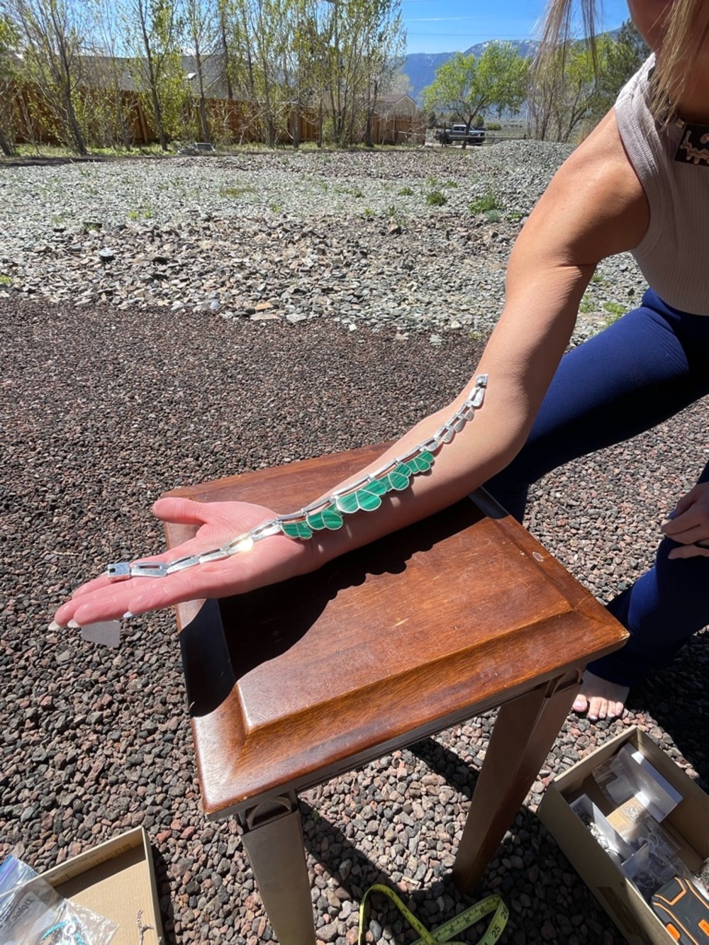 Vintage sterling silver heavy mexico malachite 925 necklace - Picture 11 of 12